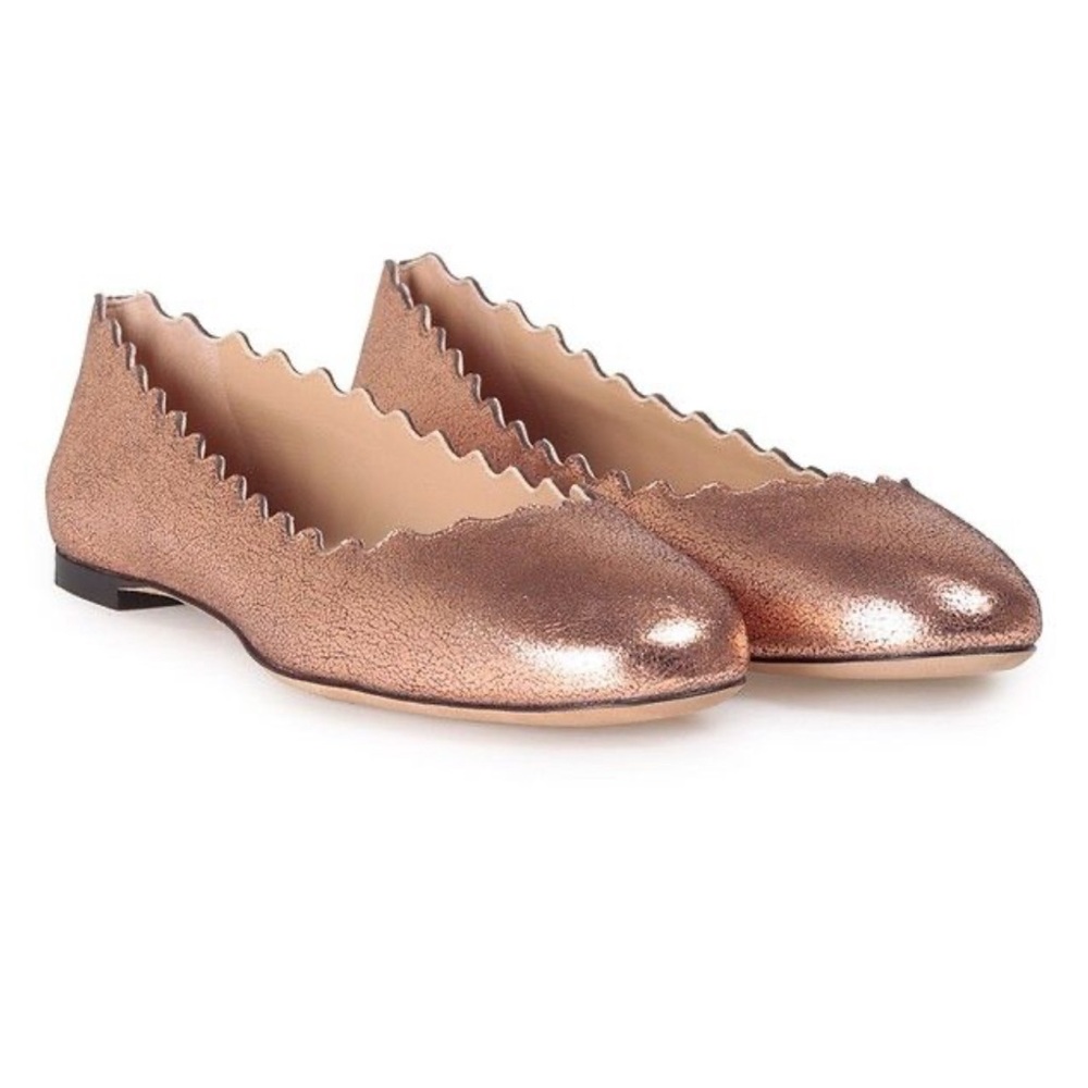 Chloe Pink Gold Scalloped “Lauren” Ballet Flats (Size 35.5 EU | 5.5 US)